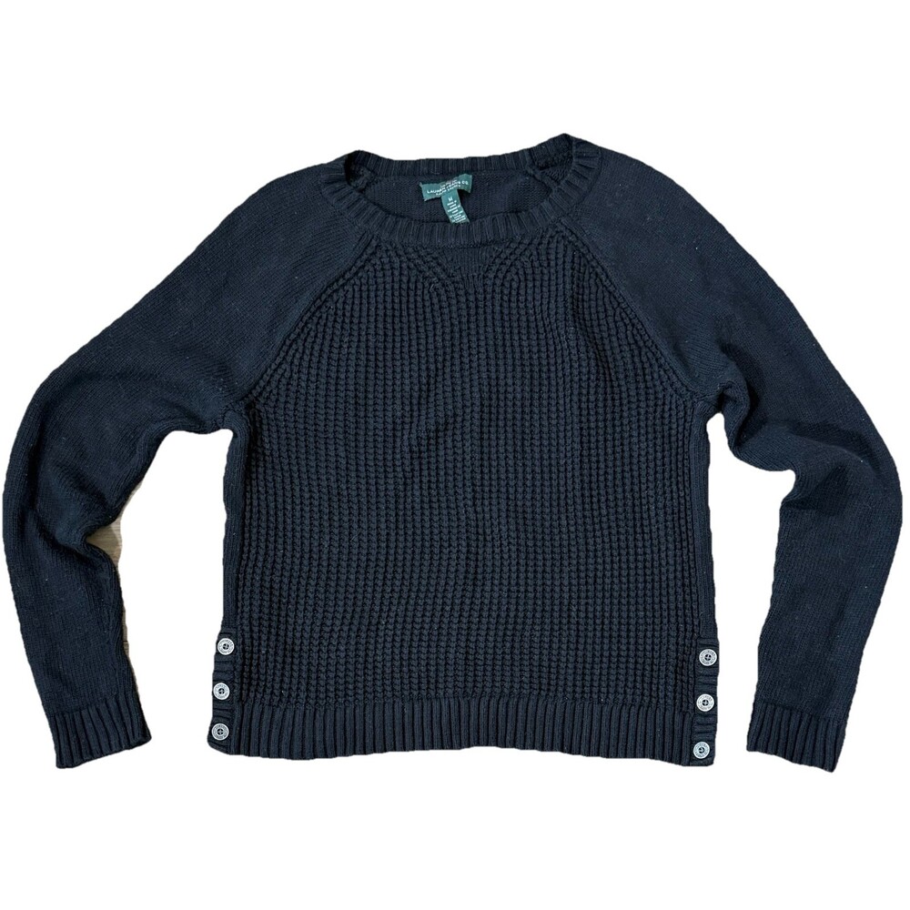 Lauren Ralph Lauren Waffle Knit Sweater Angora Blend Button Hem Black M